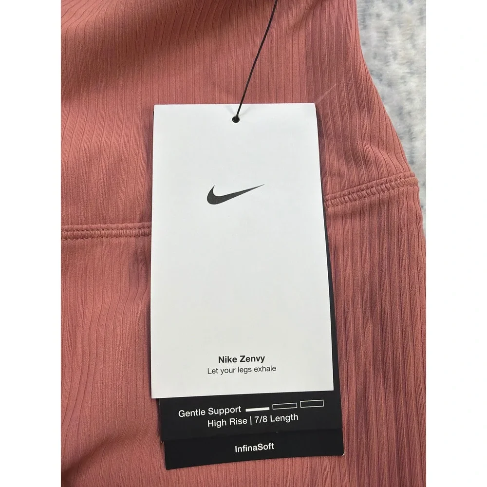 Nike Zenvy Dri-FIT Ribbed High Rise 7/8 Leggings‎ Rust Pink HF1443-634 Mens XS